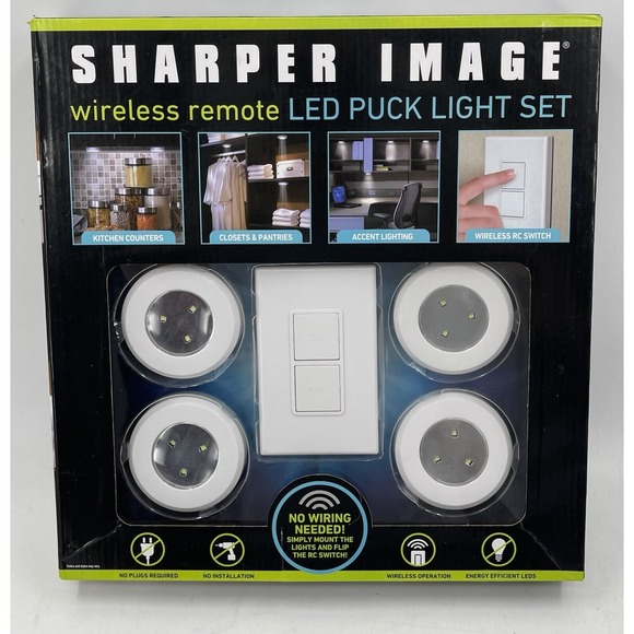 Sharper Image Other - Sharper Image Wireless Remote LED 4 Light‎ Puck Light Set New in Package NIP
